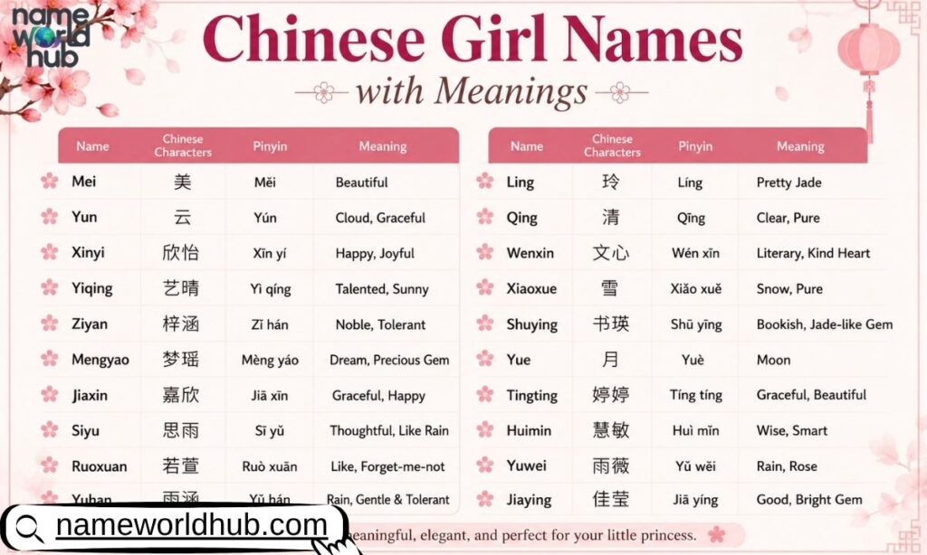 Chinese Girl Names with Meanings